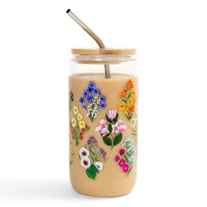 Vintage Blooms Floral Glass Can