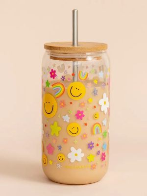 Rainbow & Smiley Faces Glass Can